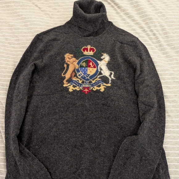 Ralph Lauren Charcoal Turtleneck Sweater with Crest - Picture 1 of 3